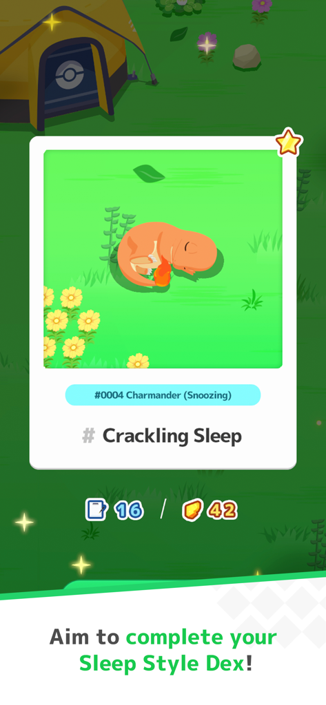 Pokémon Sleep - 수면 스타일 덱에 대한 Crackling Sleep 스타일로 잠자는 꼬부기를 보여주는 포켓몬 슬립 앱 스크린샷