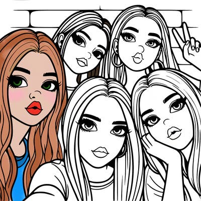 group of teen girls friends y2k up close in a selfie