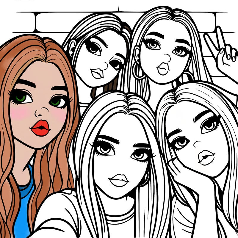 group of teen girls friends y2k up close in a selfie