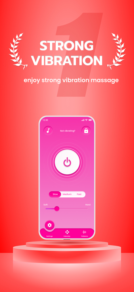 Vibrator Strong Massager App interface showing intensity and speed controls for relaxation