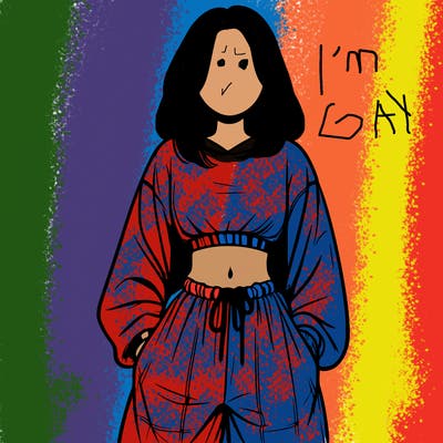 realistic girl faceless with baggy pants and a crop top