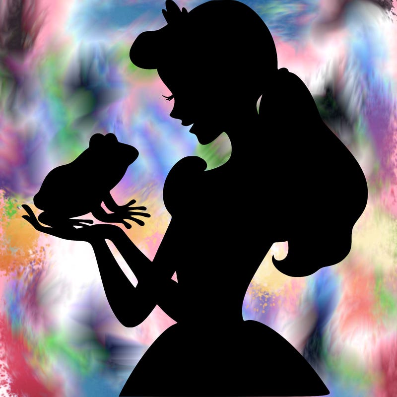 a shadow of a princess holding a frog realistic