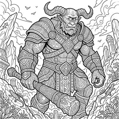Embark on an epic artistic journey with this stunning adult coloring page featuring a powerful Cyclops giant. Its intricate patterns and mythical landscape offer hours of meditative creativity for fantasy art lovers.