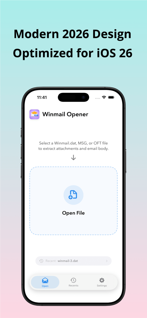 Winmail.dat Opener Pro - Winmail.dat Opener Pro app interface on iPhone showing the main screen to open files