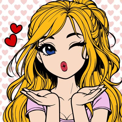 realistic girl winking and blowing a kiss while making heart hands