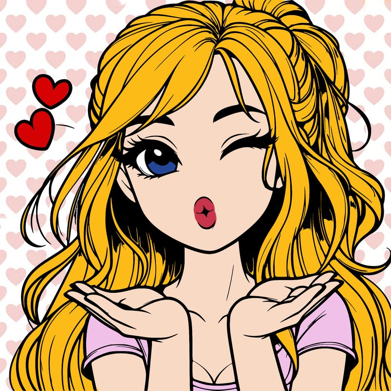 realistic girl winking and blowing a kiss while making heart hands