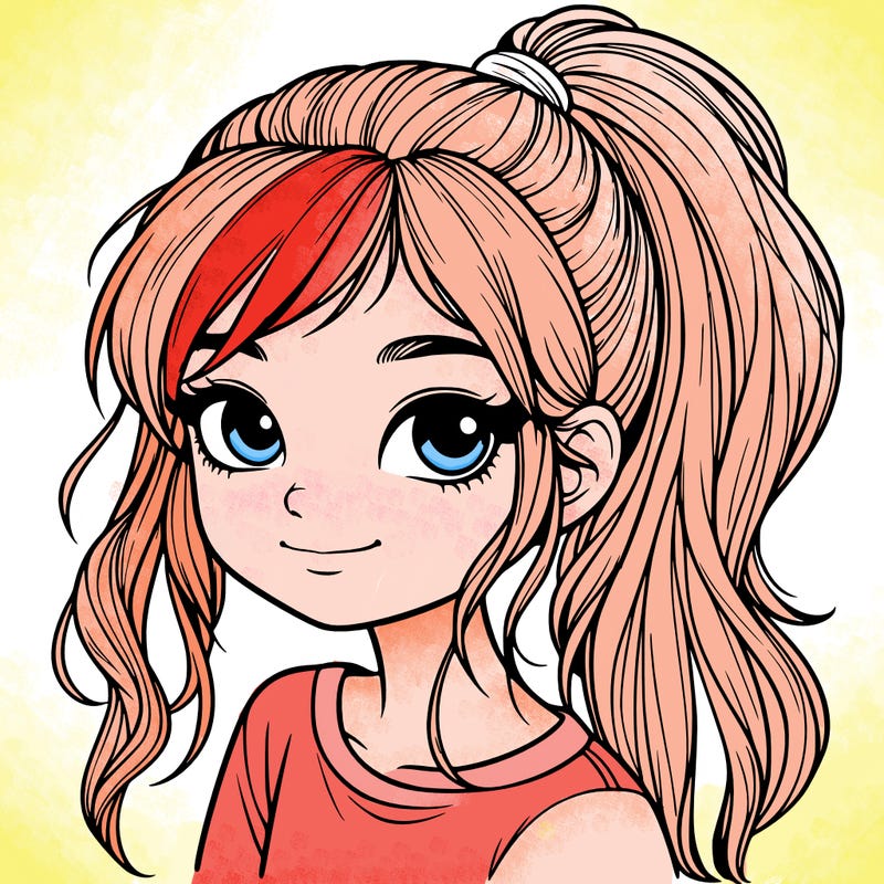 realistic girl with ponytail