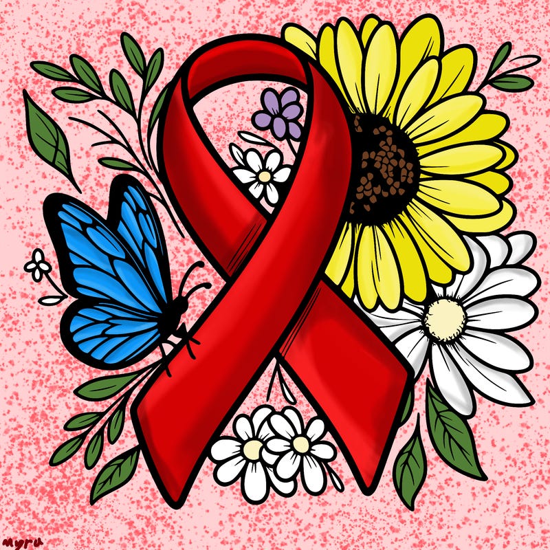 cancer awareness symbol with flowers and butterflies