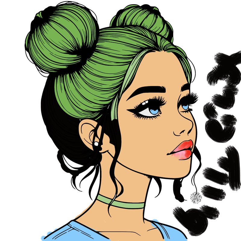 realistic girl with buns on the top of her head