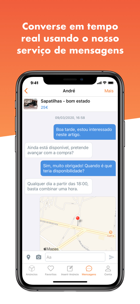 CustoJusto - CustoJusto app real-time messaging interface showing a buyer and seller conversation