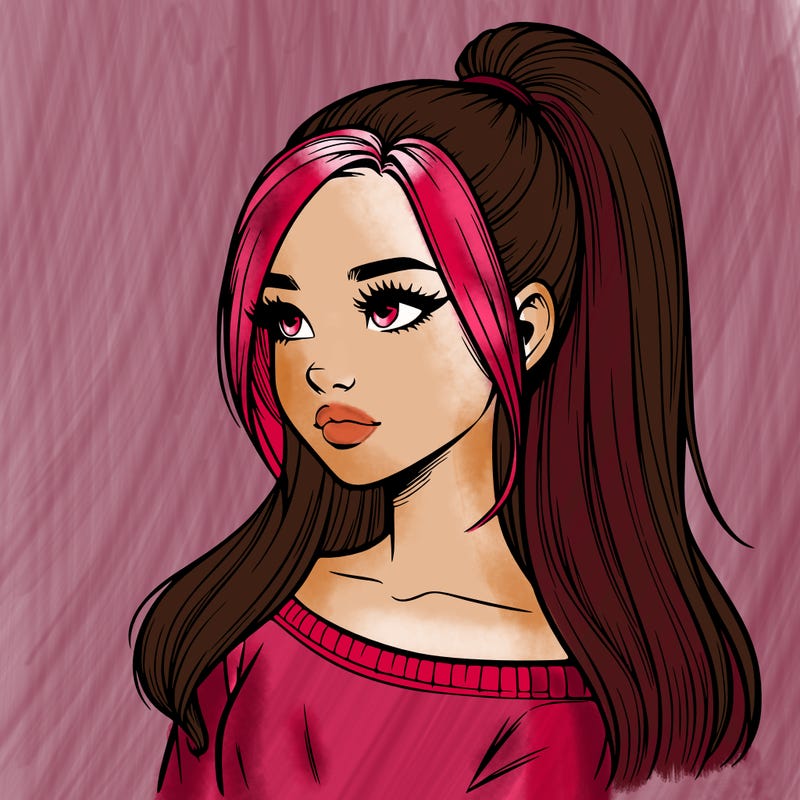 realistic girl with a high ponytail