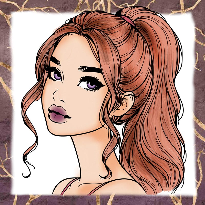 realistic girl with a ponytail on her hair and lips