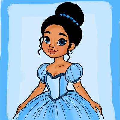 a single african american woman with a bun and a realistic fairy tale dress