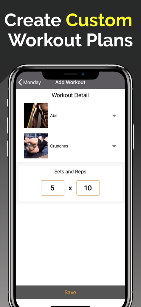 Interfaz de la aplicación móvil para crear planes de entrenamiento personalizados estableciendo ejercicios, series y repeticiones