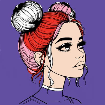realistic girl with buns on the top of her head