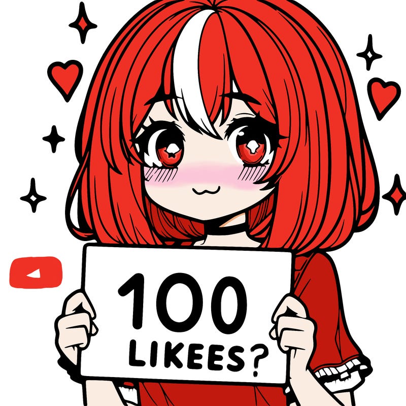 anima girl holding a 100 likes sign in her hand