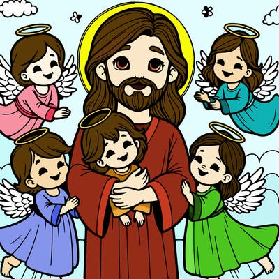 jesus with a bunch of beautiful angels