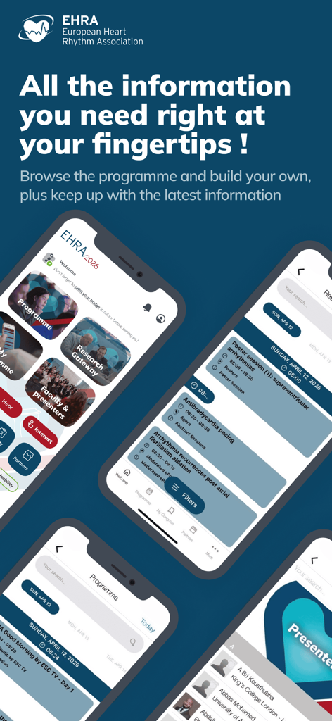 EHRA 2026 - EHRA 2026 mobile app interface showing scientific programme and session schedule