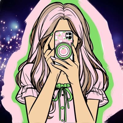 a realistic girl holding her phone taking pictures