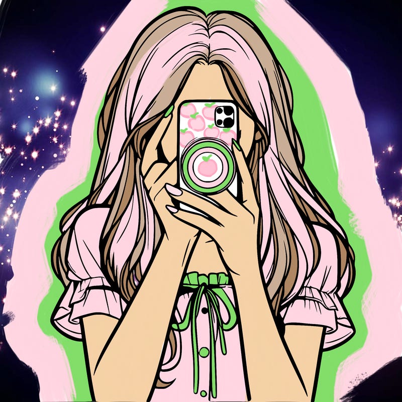 a realistic girl holding her phone taking pictures