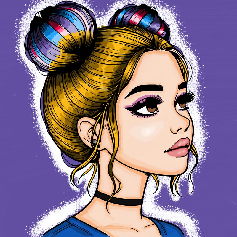 realistic girl with buns on the top of her head