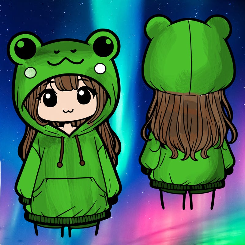 girl with cute frog hoodie