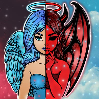 realistic angel half demon