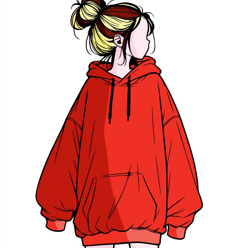 realistic girl with a oversized sweatshirt on and a bun