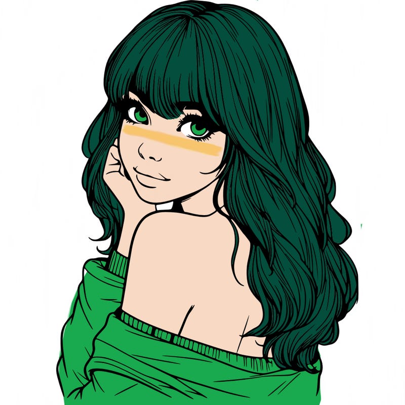 realistic girl with bangs looking over her shoulder