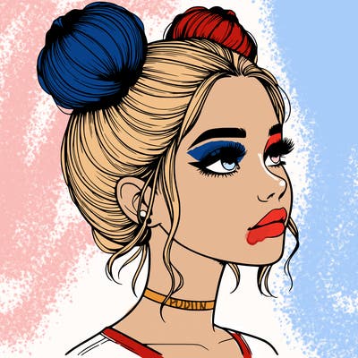 realistic girl with buns on the top of her head