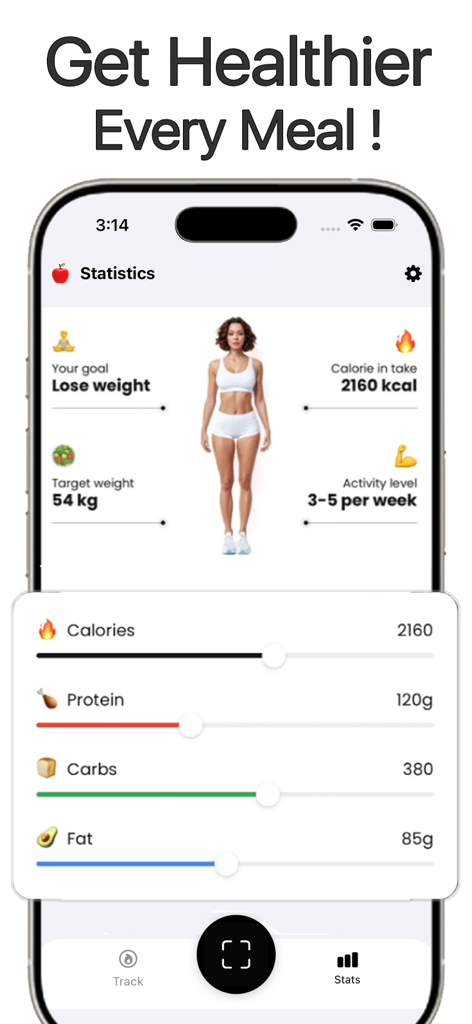 Calorie tracker - Cal Diet ai - App interface showing daily calorie intake and macronutrients tracking for weight loss goals