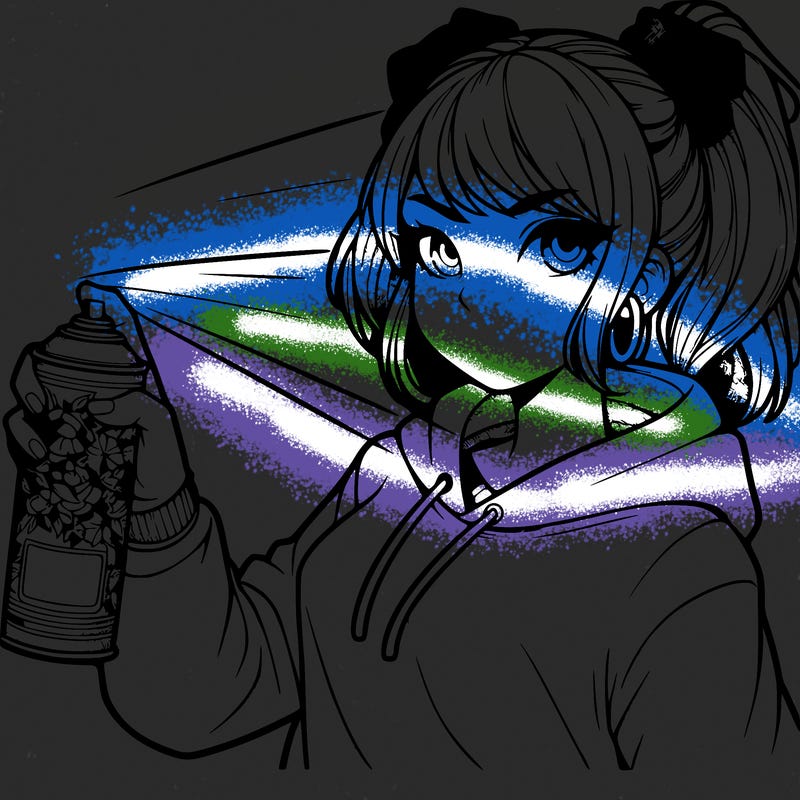 a realistic girl spray painting