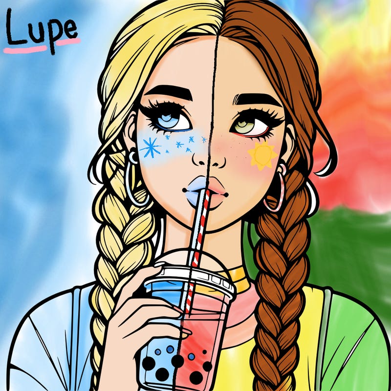 realistic girl with braided hair drinking boba
