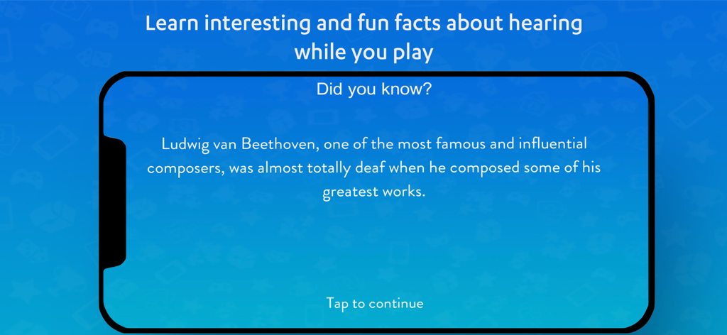 Hearoes - Empower Your Hearing - A screenshot from the Hearoes app showing a fun fact about Ludwig van Beethoven composing while deaf.