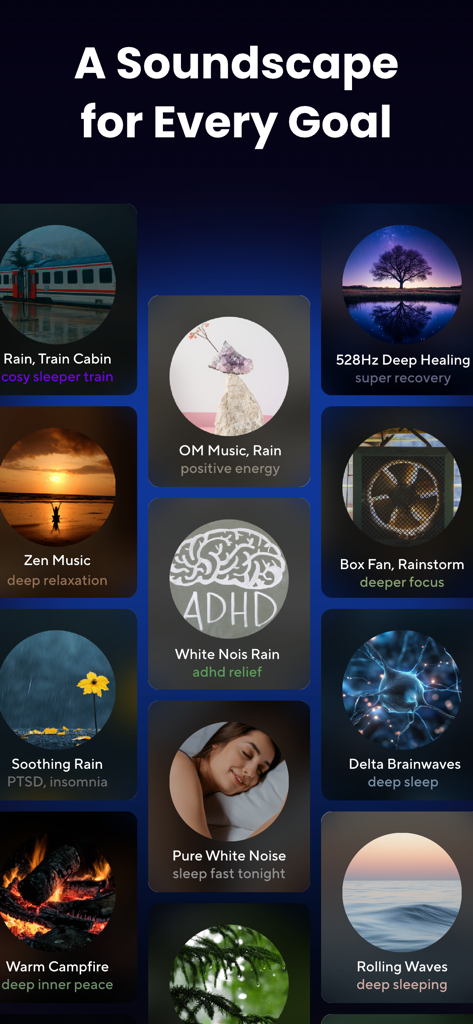 Sleep Dose: White Noise Remedy - A selection of sleep soundscapes and white noise categories in the Sleep Dose app