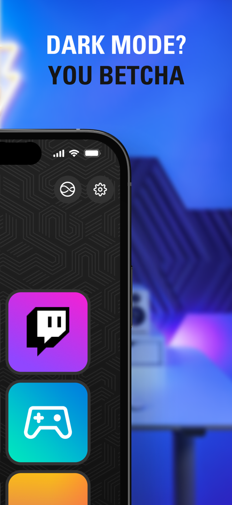 Elgato Stream Deck Mobile App-Oberfläche im Dark-Mode mit Twitch- und Gaming-Symbolen auf einem iPhone