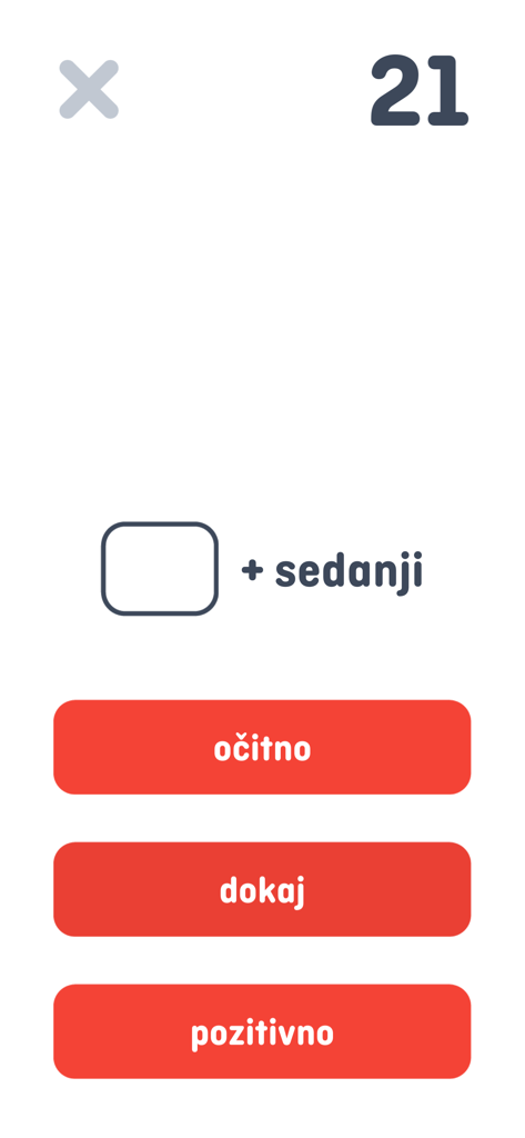 Igra besed - A Slovenian language word association game screen with multiple choice buttons.