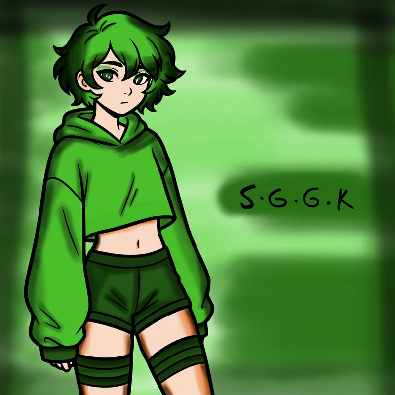 femboy with short hair wearing thigh highs and baggy crop top