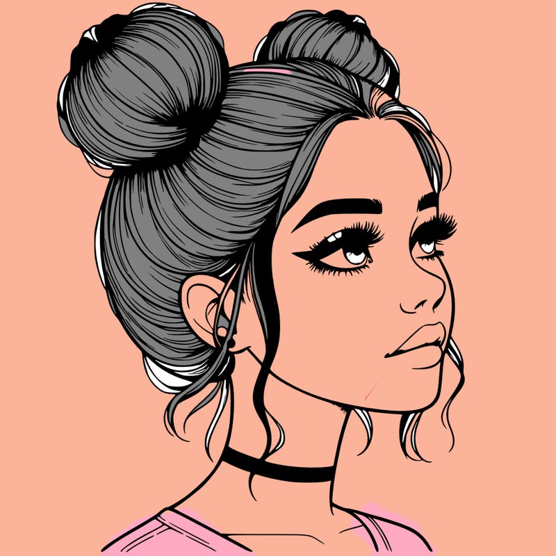 realistic girl with buns on the top of her head
