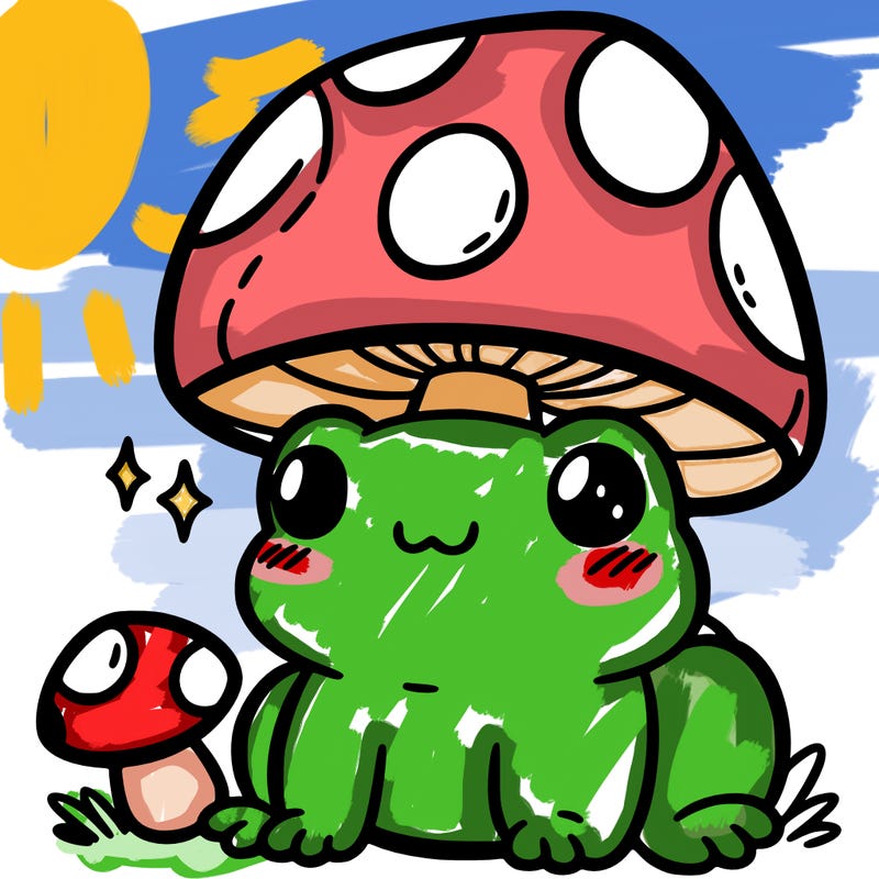a cute frog with a mushroom hat