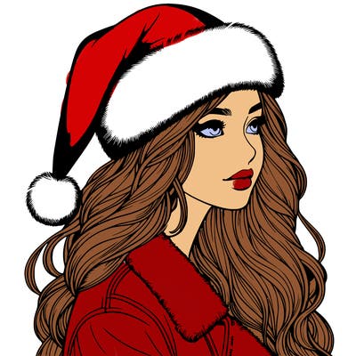 realistic girl in santa hat