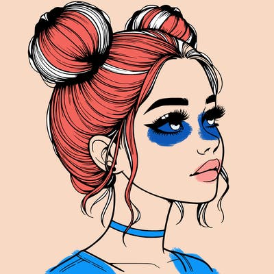 realistic girl with buns on the top of her head