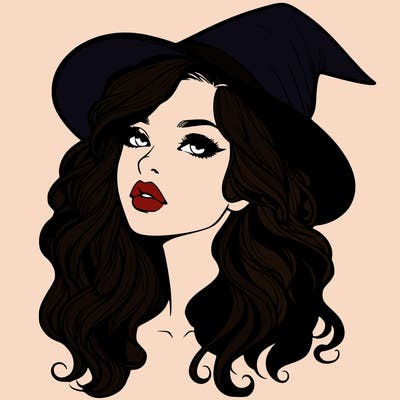 realistic witch girl with wavy hair and lips