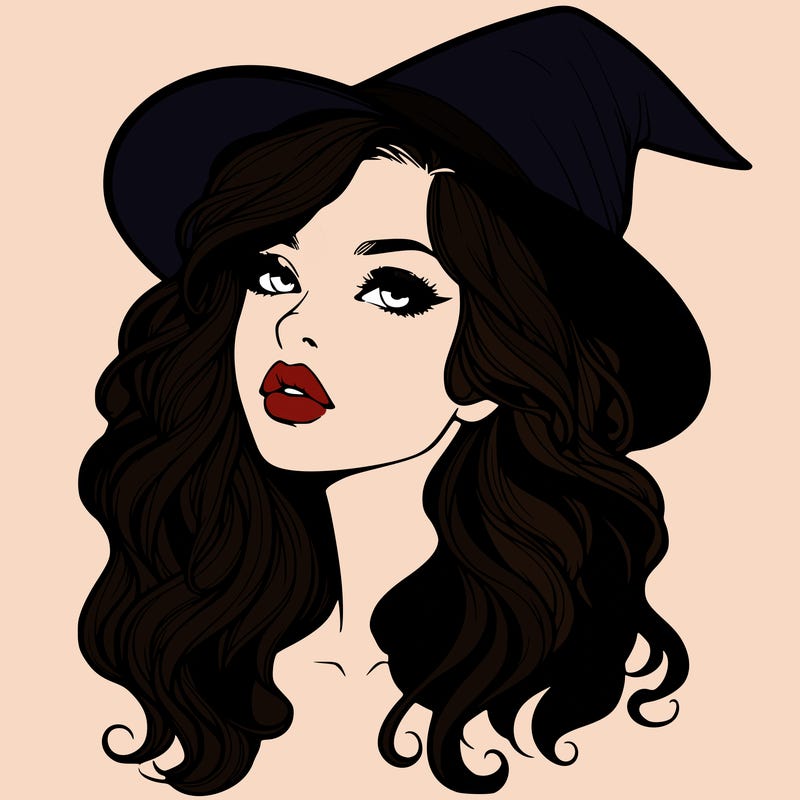 realistic witch girl with wavy hair and lips