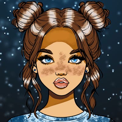 realistic girl with two buns in hair and lips