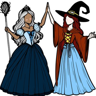 detailed realistic split of a princess and a witch