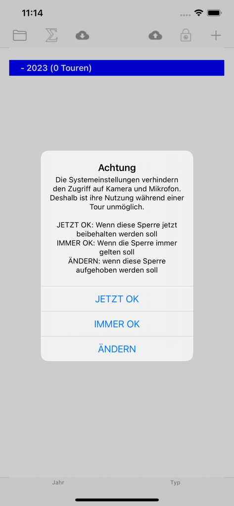 FollowMe - FollowMe app showing a system permission warning for camera and microphone access