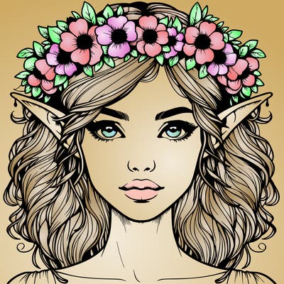 realistic female elf with flower crown