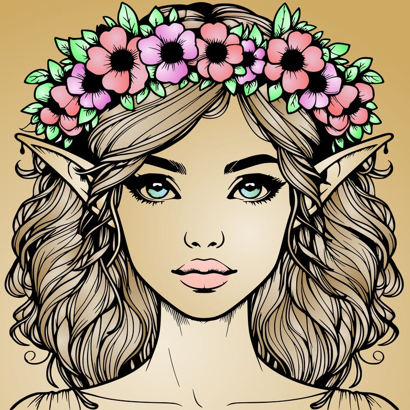 realistic female elf with flower crown