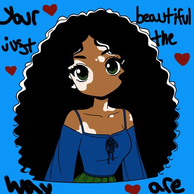 a black anime girl with long afro hair